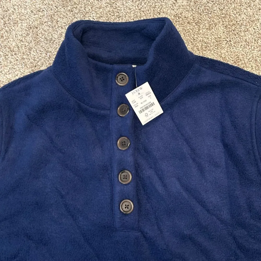 NEW‎ J.Crew 1/4 Button Fleece Pullover Men Size Large Blue Polyester SOFT